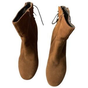 Steve Madden Rochelle Boots Size 8 Brown Suede Ankle Booties Lace Up Zip Heel